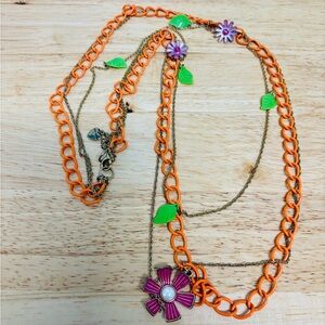 Betsey Johnson Orange and Green Floral Necklace